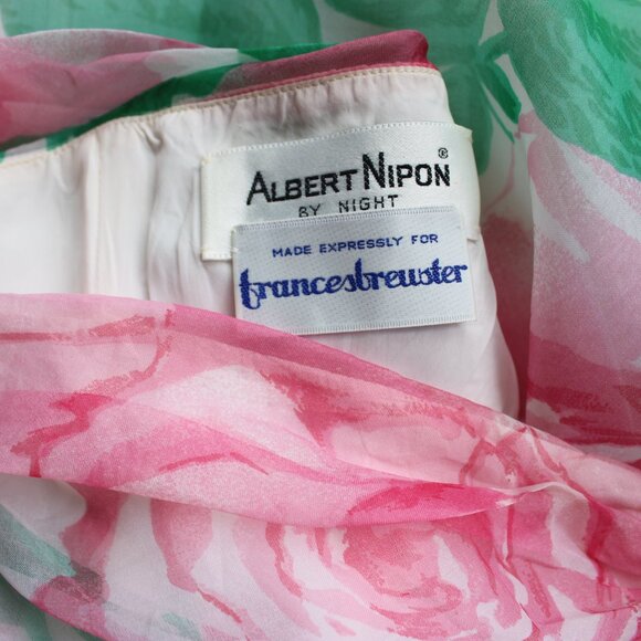 ALBERT NIPON By Night Vintage 80's Rose Silk Organza Strapless Maxi Dress Gown - Picture 9 of 9